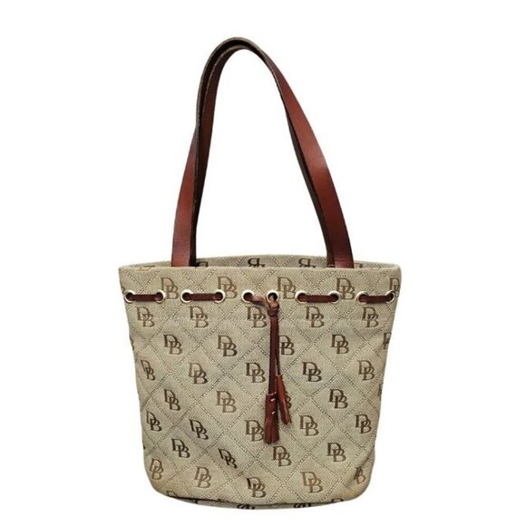 DOONEY & BOURKE Medium Tassel Brown Amber Leather Monogram Hobo Bucket Bag - Picture 1 of 11